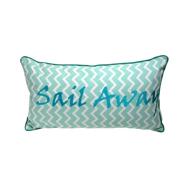 Beach House Coastal Pillow Sail Away Rectangle Aqua NOS